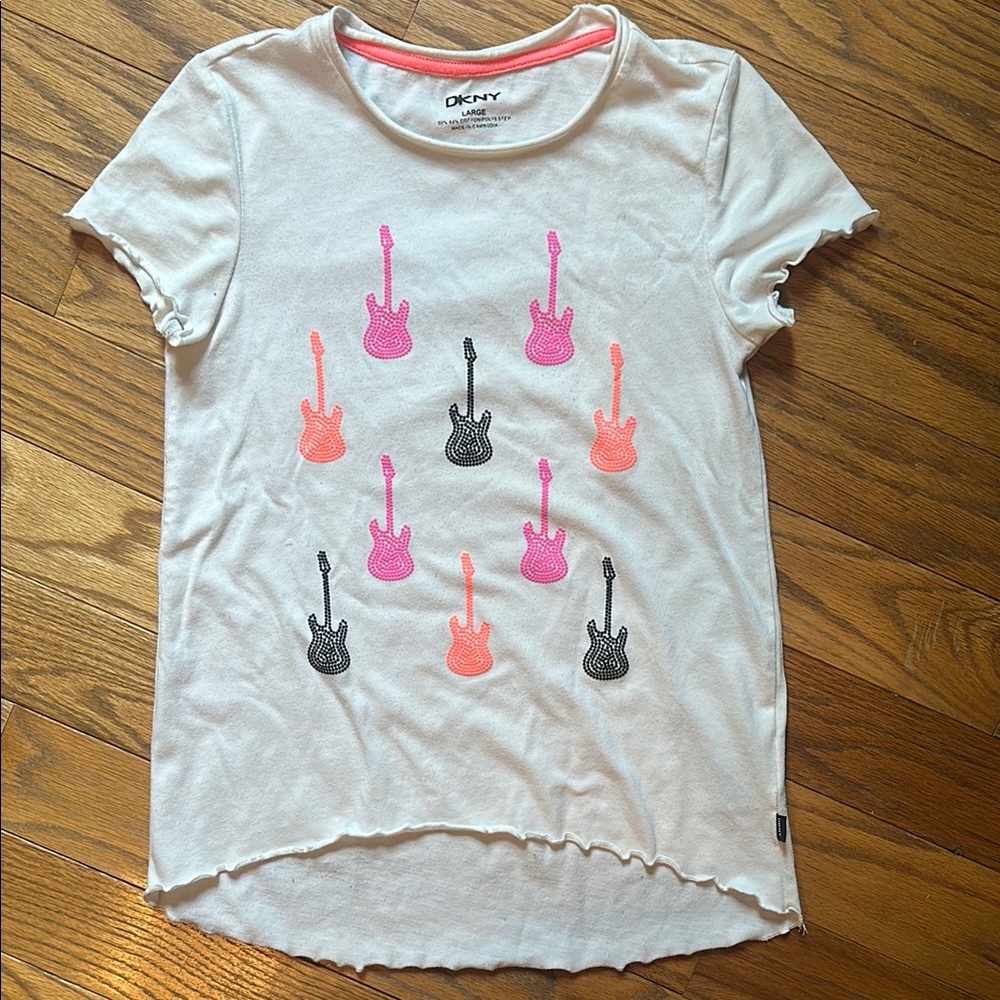 DKNY Short Sleeve Tee with Guitar Print Girls Size Large